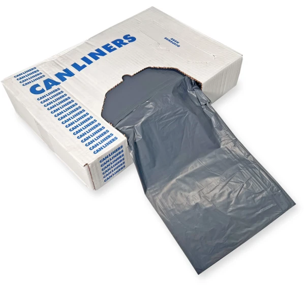 60 Gallon Heavy Duty Trash Bags - 1.1 Mil - 100/roll Side Dispensing Side Dispensing of 60 Gallon Gray Heavy Duty Garbage Bags 38 x 58