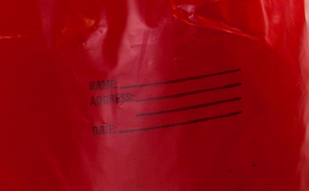 Name Address and Date Write on Area for 20-30 Gallon Biohazard Trash Bag