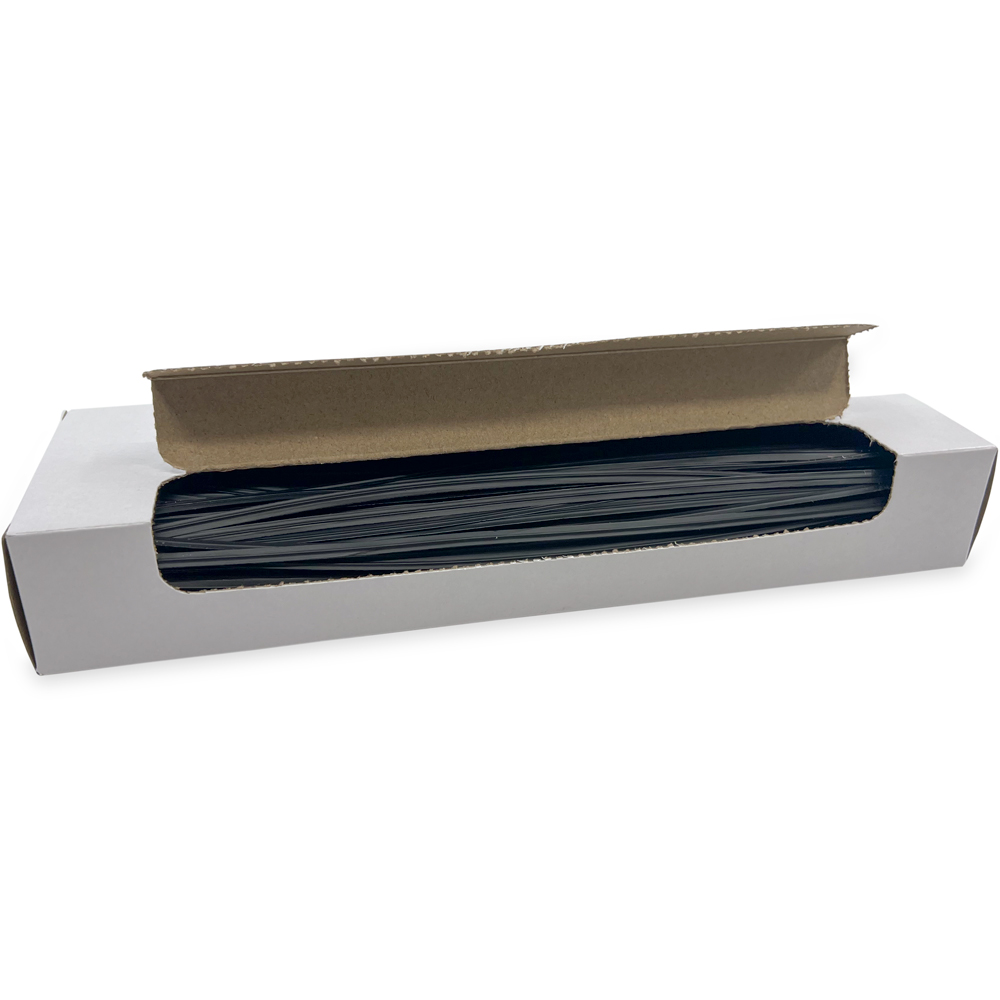 Opened Case of 10 Inch Black Plastic Twist Ties