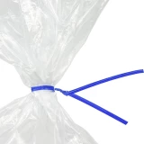 Close up of 10 Inch Blue Paper Twist Ties Tied on Bag