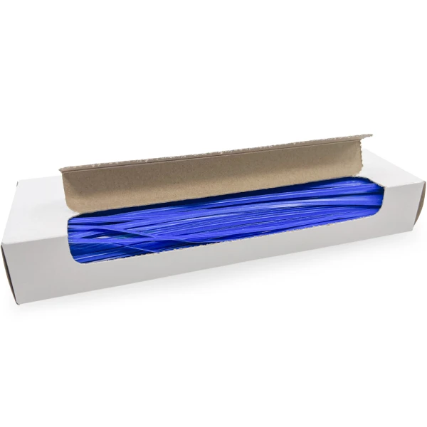 10 Inch Blue Paper Twist Ties Open Case Opened Case of 10 Inch Blue Paper Twist Ties