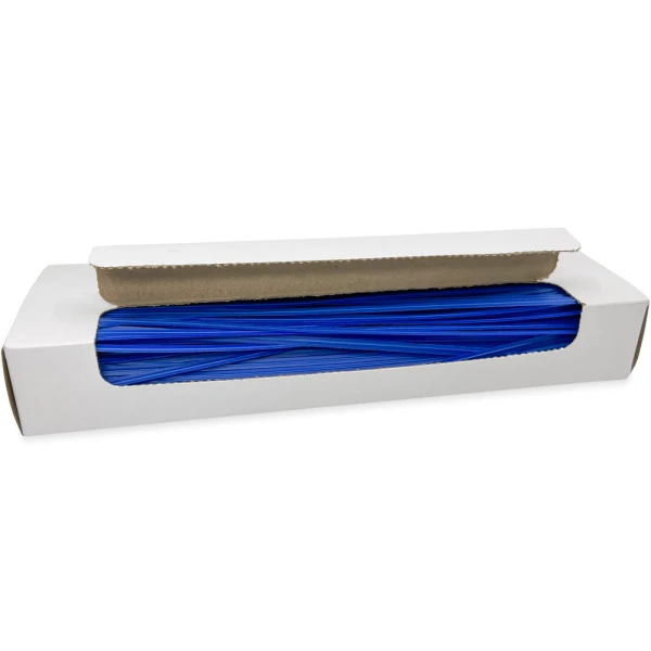 10 Inch Blue Plastic Twist Ties Open Case Opened Case of 10 Inch Blue Plastic Twist Ties