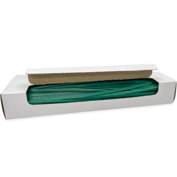 10 Inch Green Plastic Twist Ties Open Case Opened Case of 10 Inch Green Plastic Twist Ties