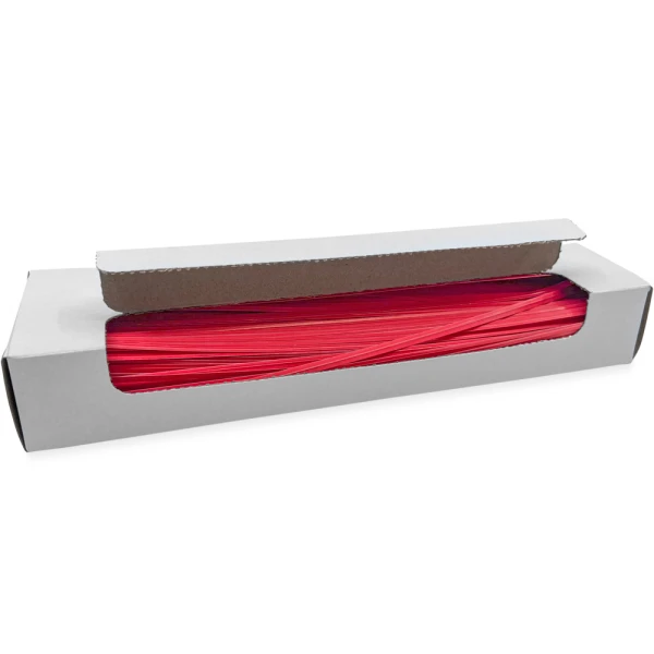 10 Inch Red Paper Twist Ties Open Case Opened Case of 10 Inch Red Paper Twist Ties