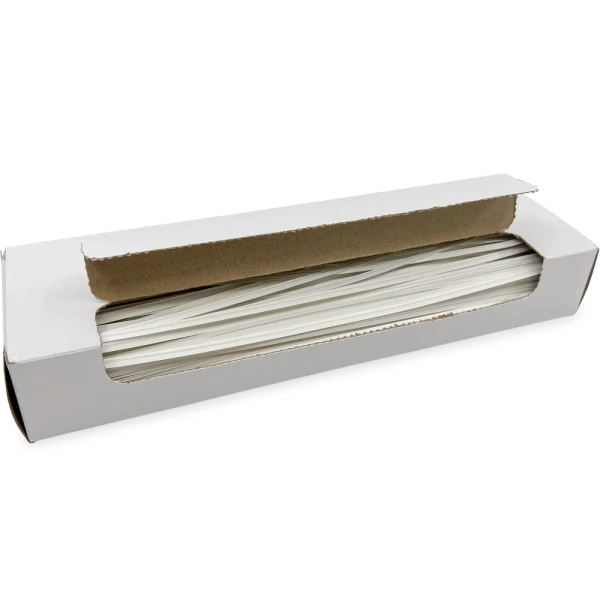 10 Inch White Paper Twist Ties Open Case Opened Case of 10 Inch White Paper Twist Ties