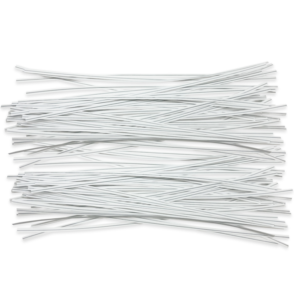 Group of 10 Inch White Plastic Twist Ties Scattered Out