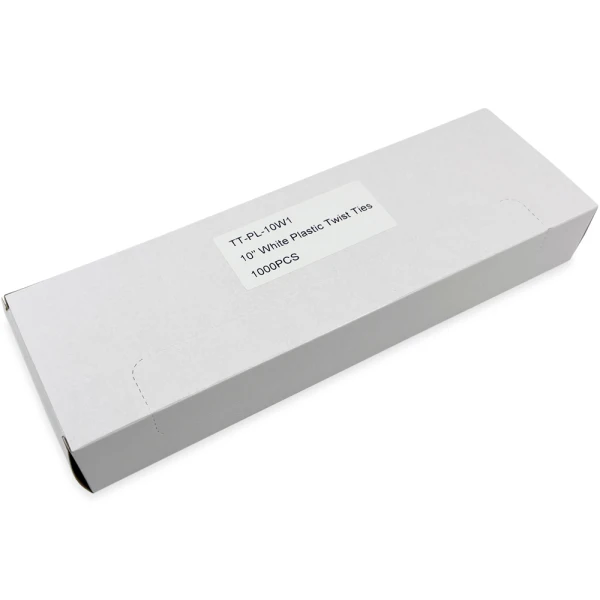 Case of 10 Inch White Plastic Twist Ties