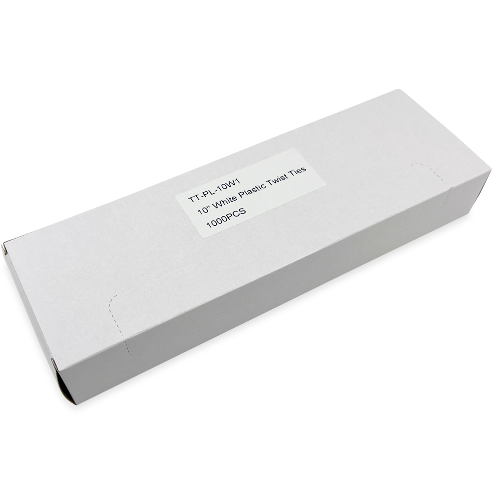 Case of 10 Inch White Plastic Twist Ties