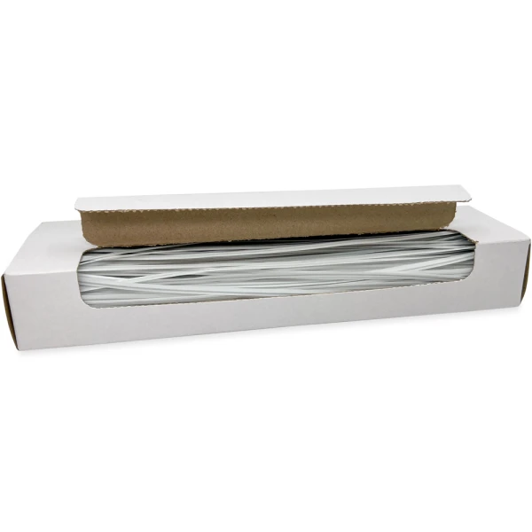 Opened Case of 10 Inch White Plastic Twist Ties