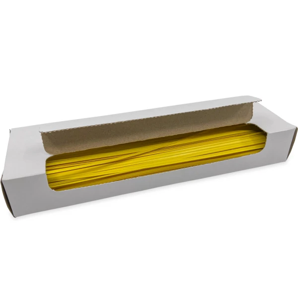 10 Inch Yellow Paper Twist Ties Open Case Opened Case of 10 Inch Yellow Paper Twist Ties