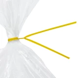 Close Up of 10 Inch Yellow Plastic Twist Ties Tied Bag