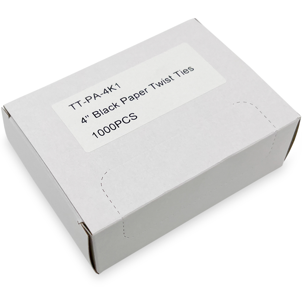 Case of 4 Inch Black Paper Twist Ties