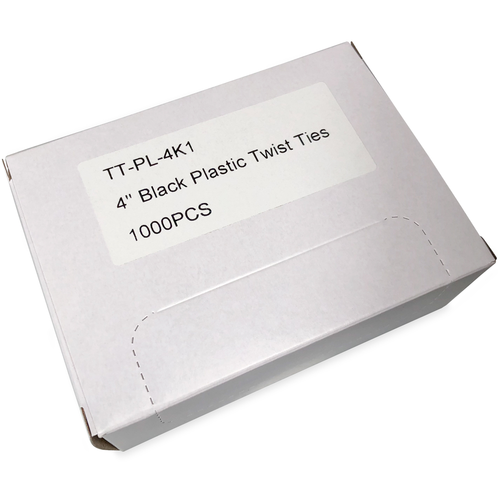 Case of 4 Inch Black Plastic Twist Ties