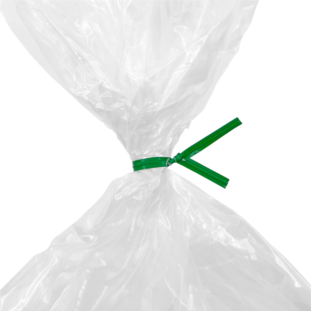 Close up of 4 Inch Green Paper Twist Ties Tied on Bag