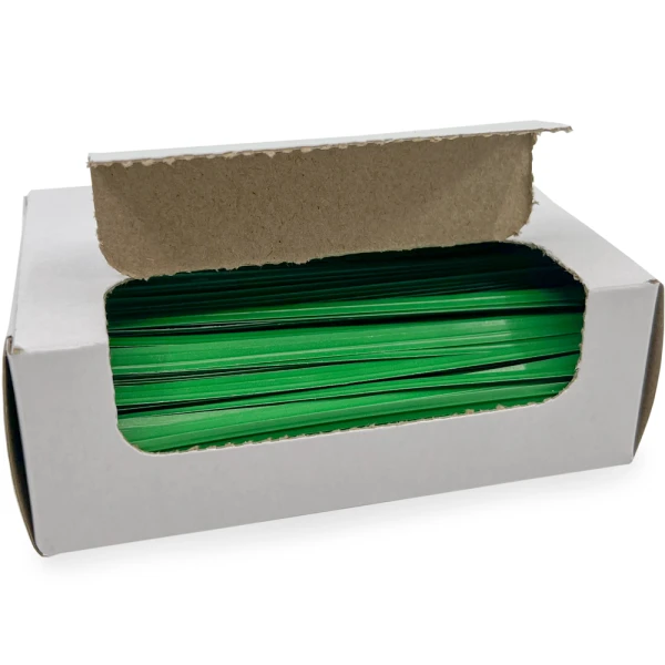 4 Inch Green Paper Twist Ties Open Case Opened Case of 4 Inch Green Paper Twist Ties