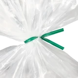 Close up of 4 Inch Green Plastic Twist Ties Tied on Bag