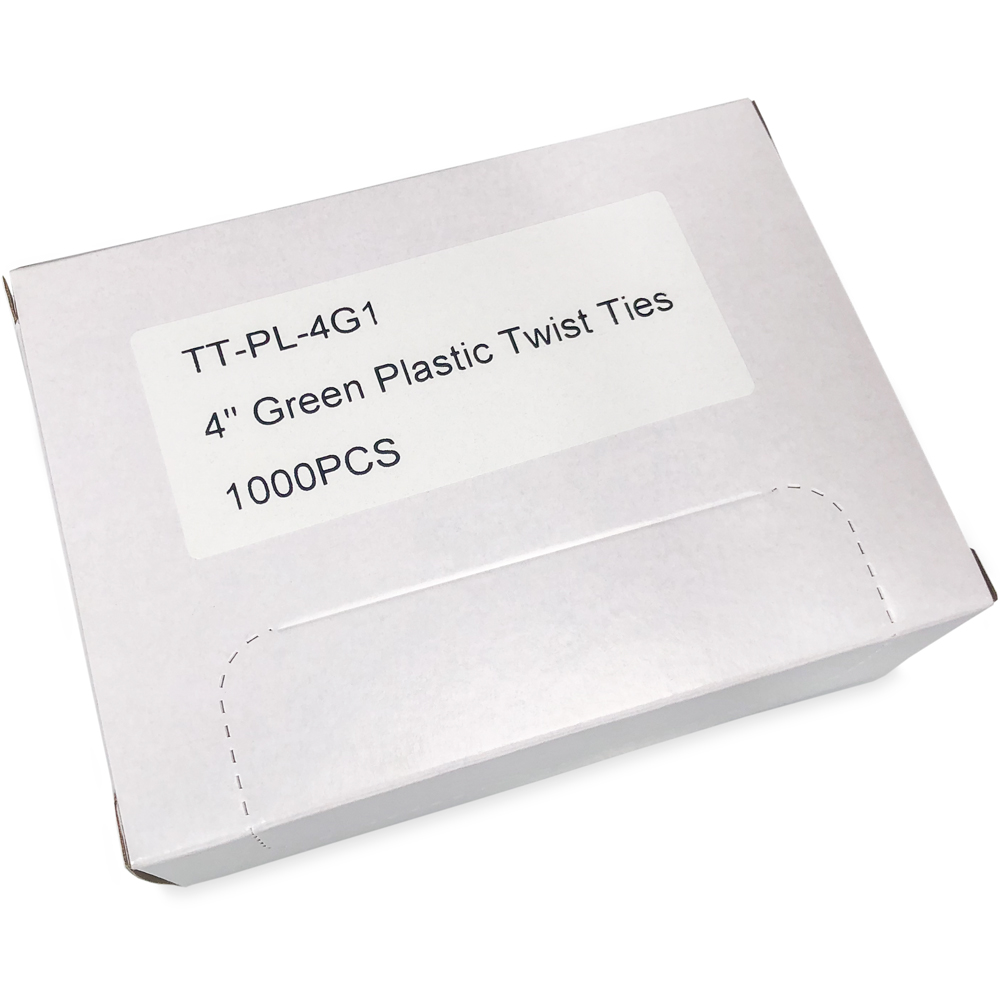 Case of 4 Inch Green Plastic Twist Ties