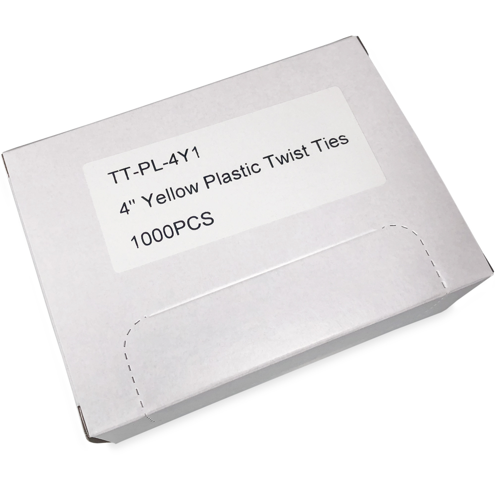 Case of 4 Inch Yellow Plastic Twist Ties