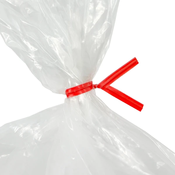 4 Inch Red Paper Twist Ties - 1000/Pack Tied on Bag Close up of 4 Inch Red Paper Twist Ties - 1000/Pack Tied on Bag