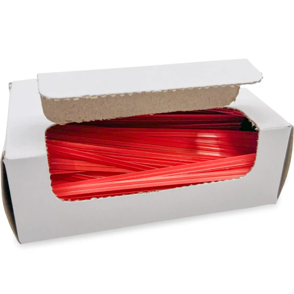 4 Inch Red Paper Twist Ties - 1000/Pack Open Case Opened Case of 4 Inch Red Paper Twist Ties - 1000/Pack