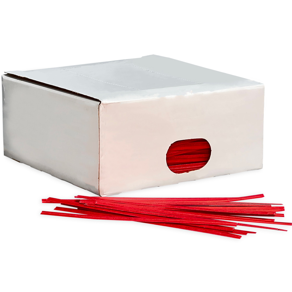 Side Opening of 4 Inch Red Paper Twist Ties Case