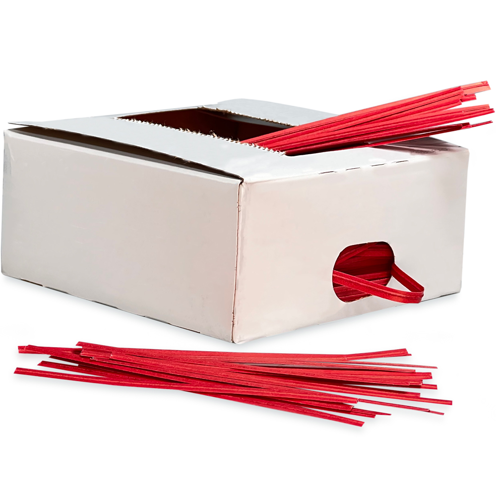 4 Inch Red Paper Twist Ties with Twist Ties Coming out of Top and Side Openings