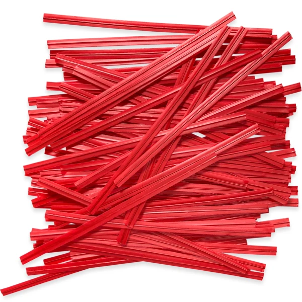 4 Inch Red Plastic Twist Ties - 1000/Pack Group of 4 Inch Red Plastic Twist Ties Scattered Out - 1000/Pack