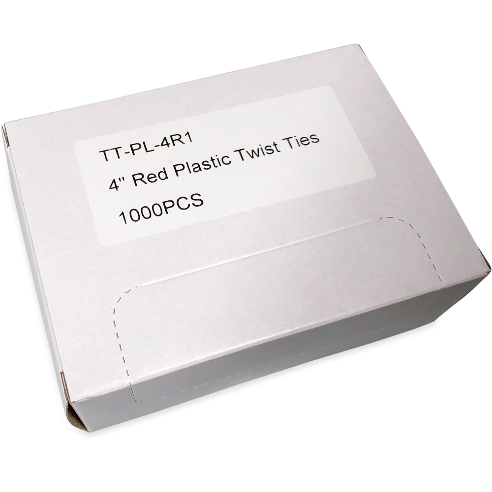 Case of 4 Inch Red Plastic Twist Ties - 1000/Pack