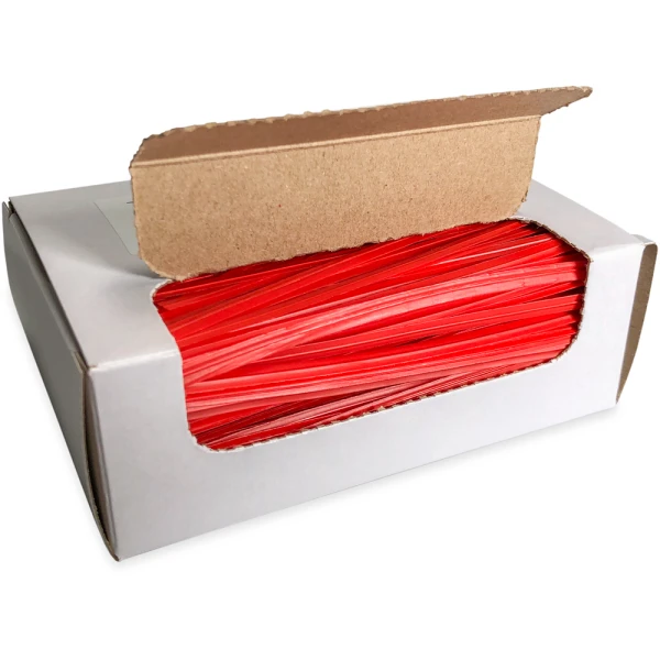 4 Inch Red Plastic Twist Ties Open Case - 1000/Pack Opened Case of 4 Inch Red Plastic Twist Ties - 1000/Pack