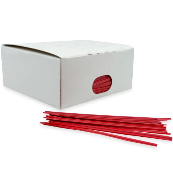 4 Inch Red Paper Twist Ties Side Opening Side Opening of 4 Inch Red Paper Twist Ties Case