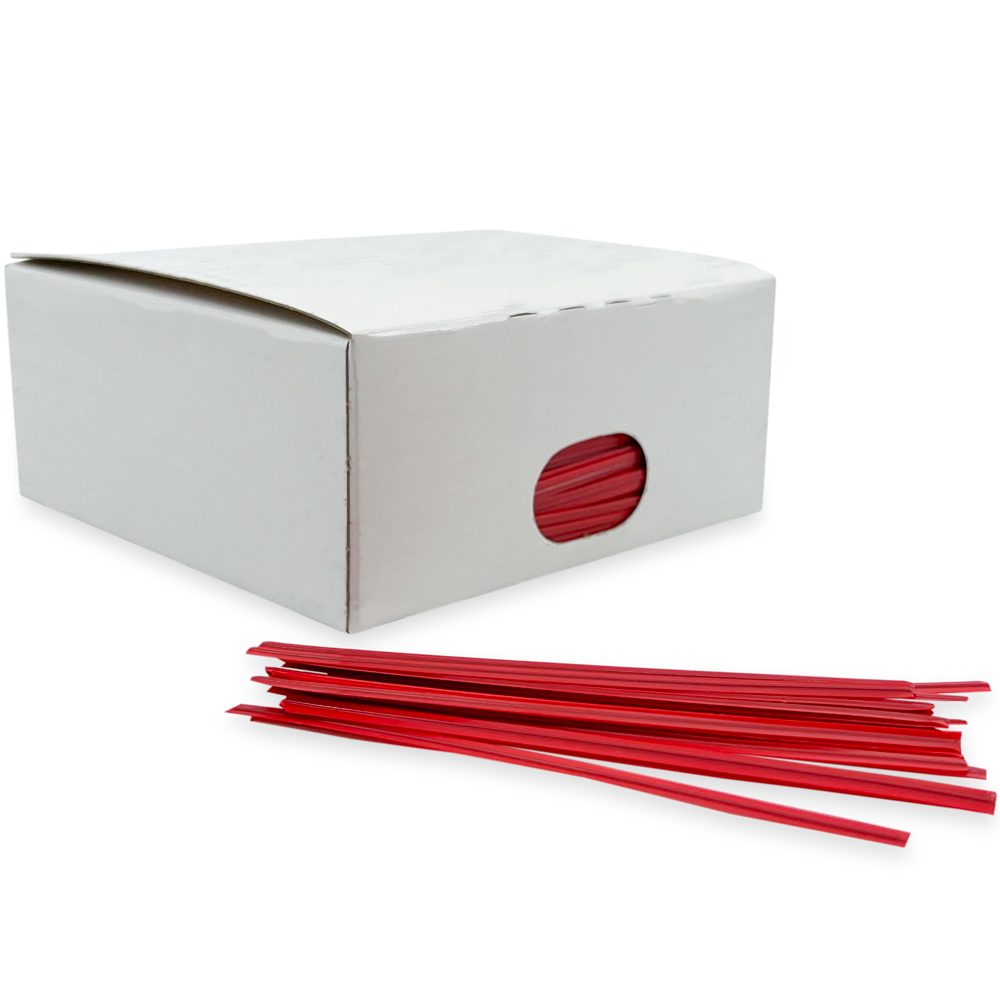 Side Opening of 4 Inch Red Paper Twist Ties Case