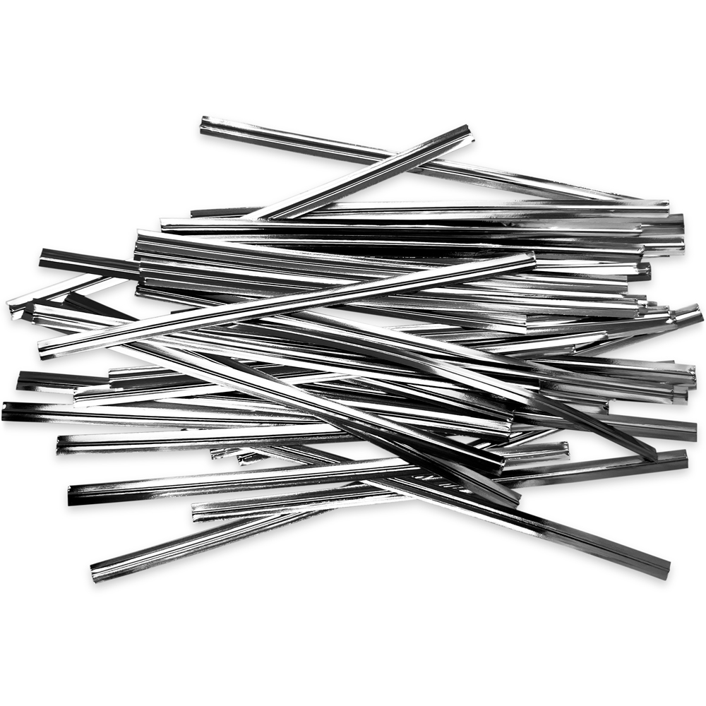 Group of 4 Inch Silver Metallic Twist Ties Scattered Out