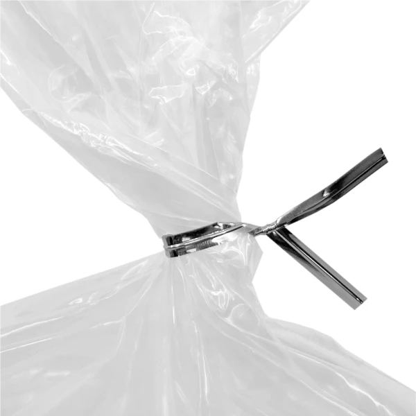 4 Inch Silver Metallic Twist Ties Tied on Bag Close up of 4 Inch Silver Metallic Twist Ties Tied on Bag