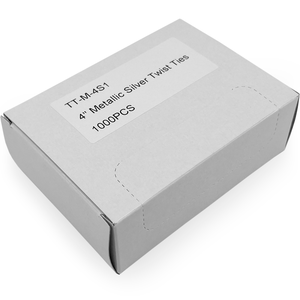 Case of 4 Inch Silver Metallic Twist Ties