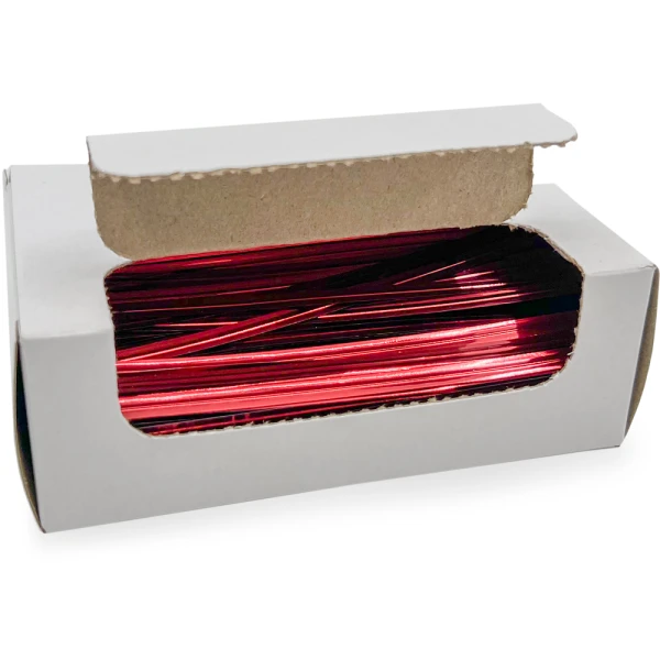 4 Inch Twist Ties Metallic Red Open Case Opened Case of 4 Inch Twist Ties Metallic Red
