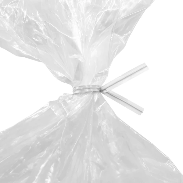 4 Inch White Paper Twist Ties Tied on Bag Close up of 4 Inch White Paper Twist Ties Tied on Bag