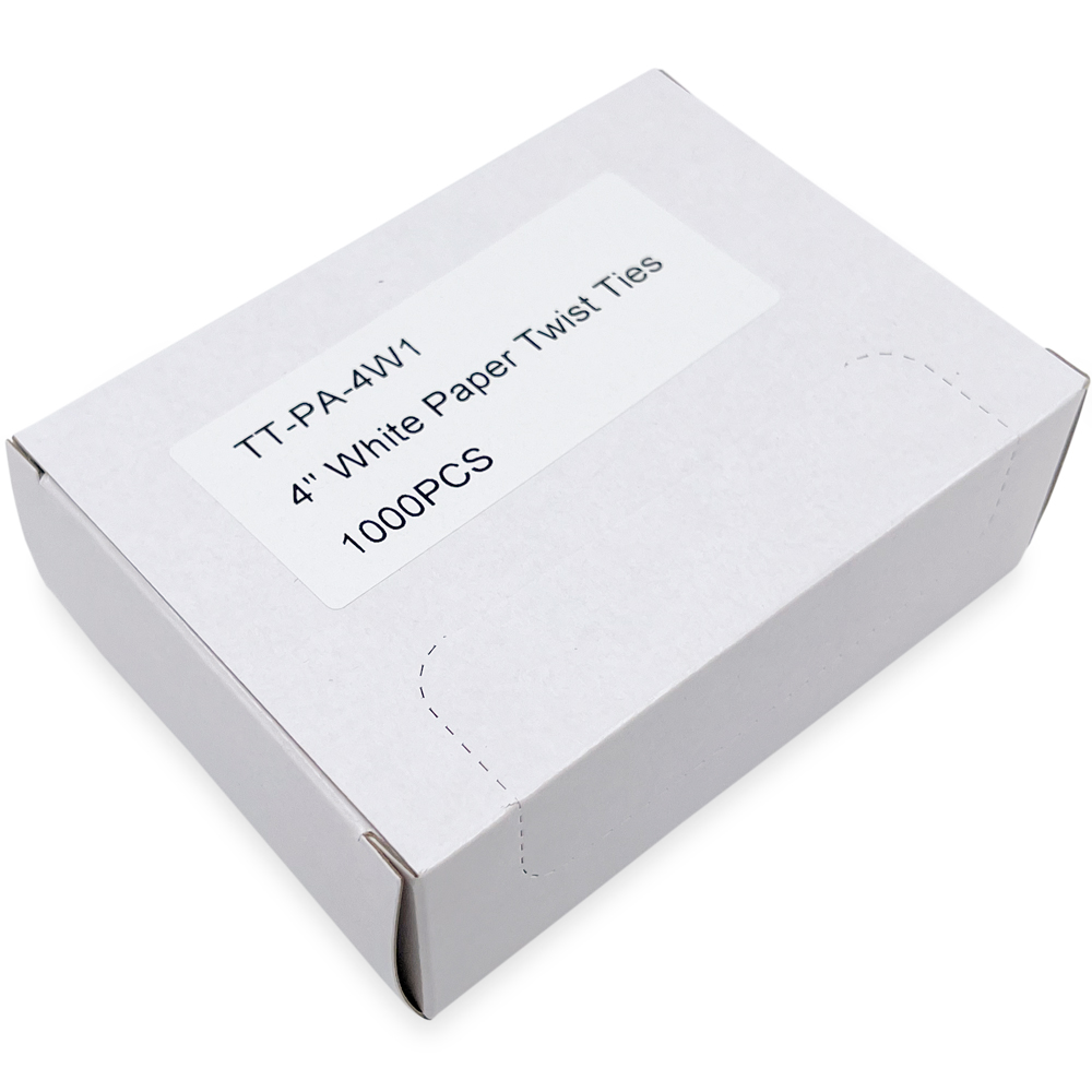 Case of 4 Inch White Paper Twist Ties