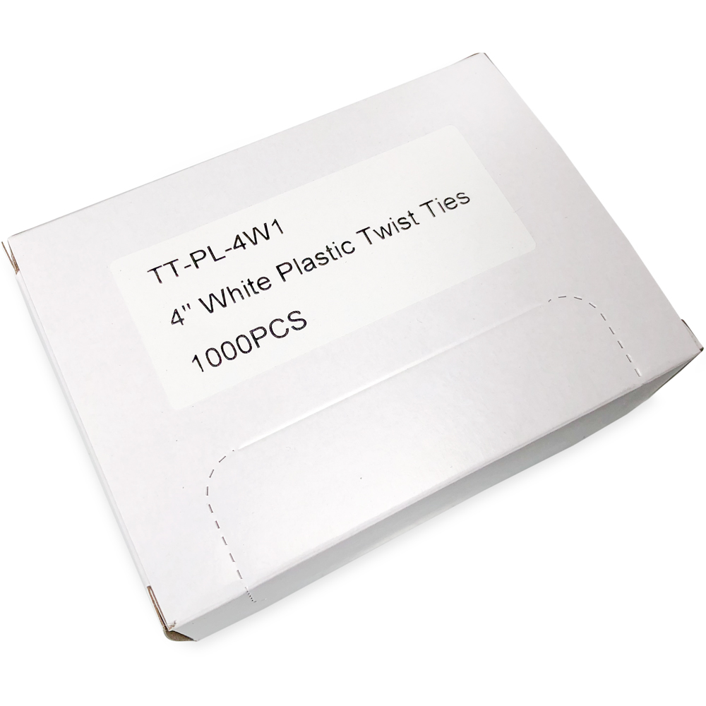 Case of 4 Inch White Plastic Twist Ties