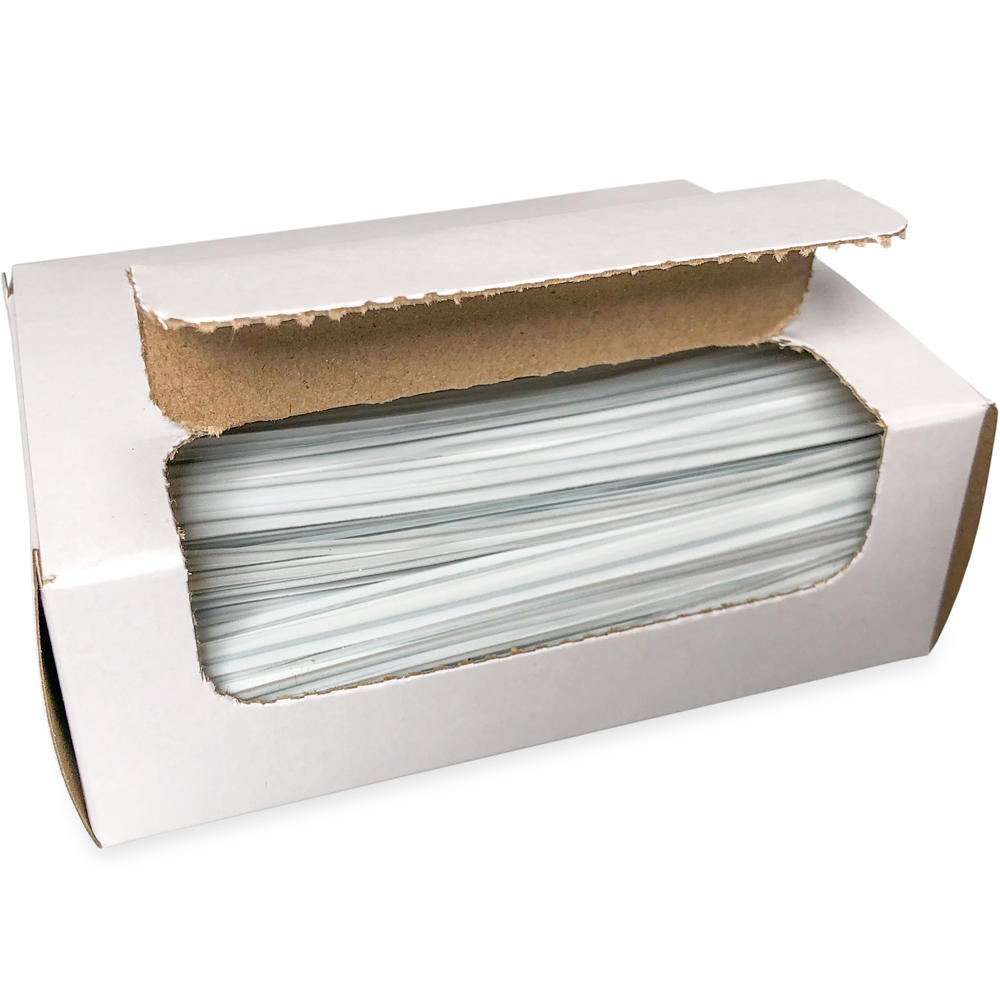 Opened Case 4 Inch White Plastic Twist Ties