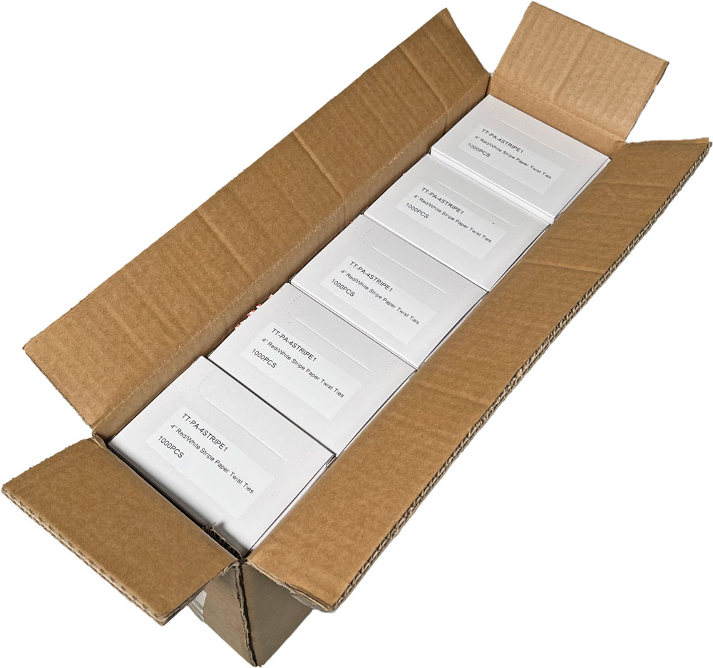 Mastercase of 4 Inch Striped Paper Twist Ties