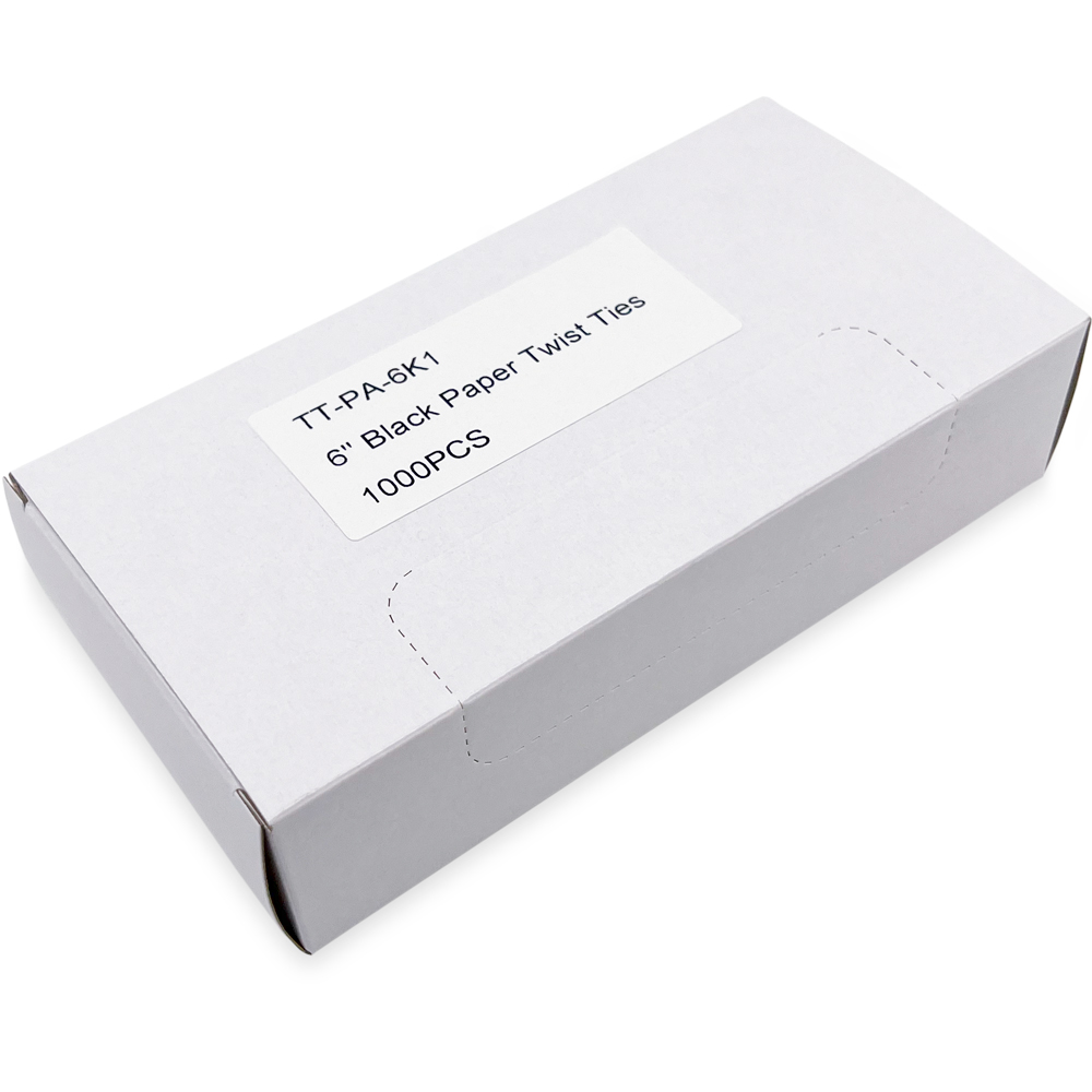 Case of 6 Inch Black Paper Twist Ties