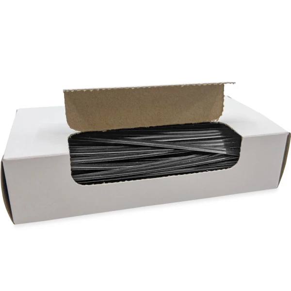 6 Inch Black Paper Twist Ties Open Case Opened Case of 6 Inch Black Paper Twist Ties