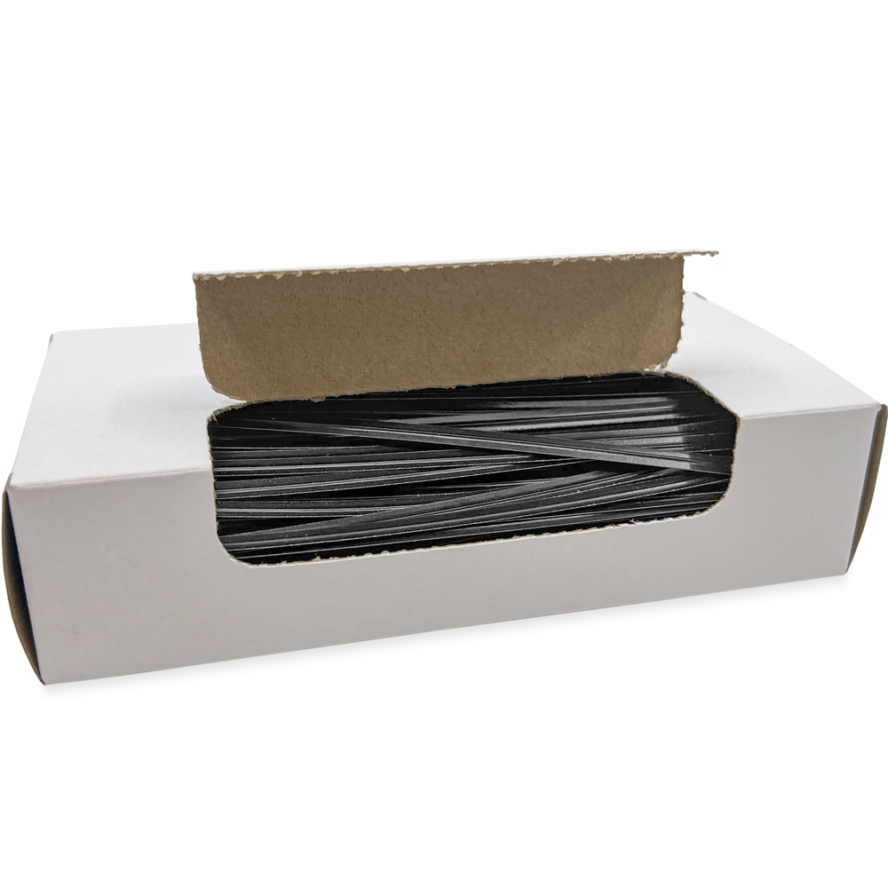 Opened Case of 6 Inch Black Paper Twist Ties