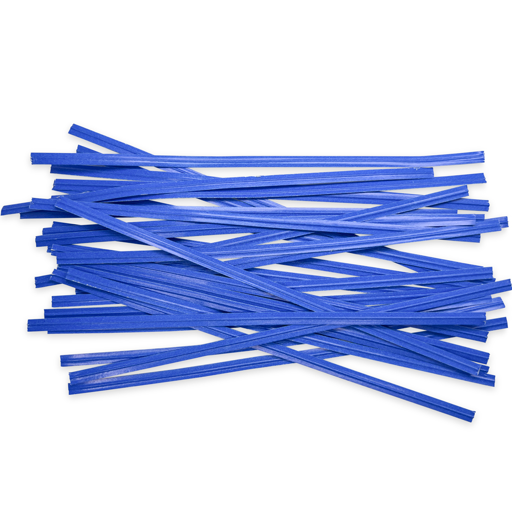 Group of 6 Inch Blue Paper Twist Ties Scattered Out