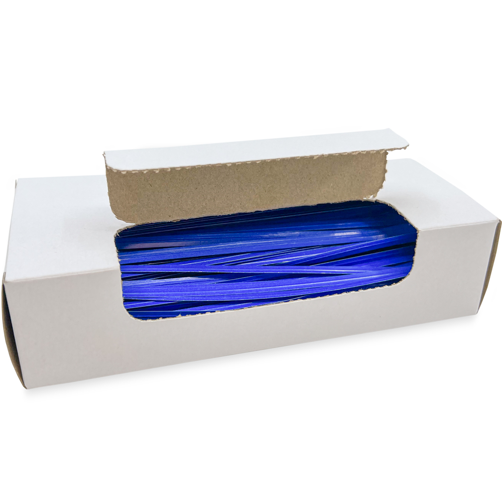 Opened Case of 6 Inch Blue Paper Twist Ties