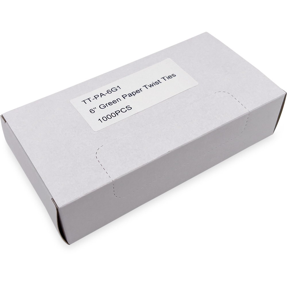 Case of 6 Inch Green Paper Twist Ties