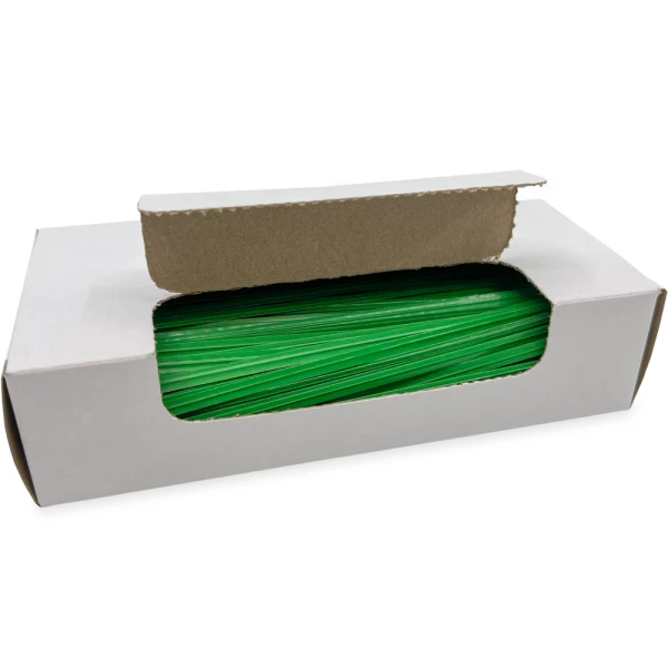 6 Inch Green Paper Twist Ties Open Case Opened Case of 6 Inch Green Paper Twist Ties