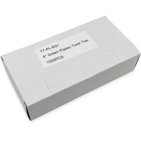 Case of 6 Inch Green Plastic Twist Ties