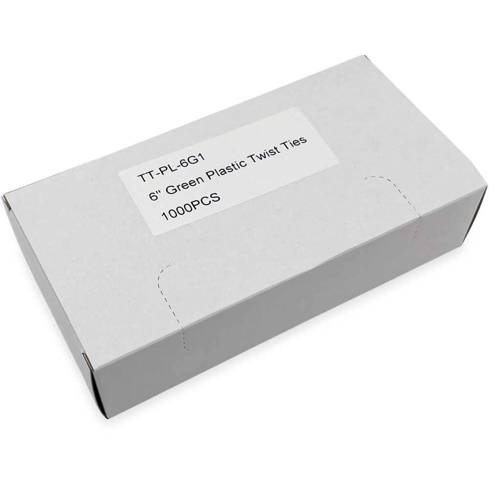 Case of 6 Inch Green Plastic Twist Ties