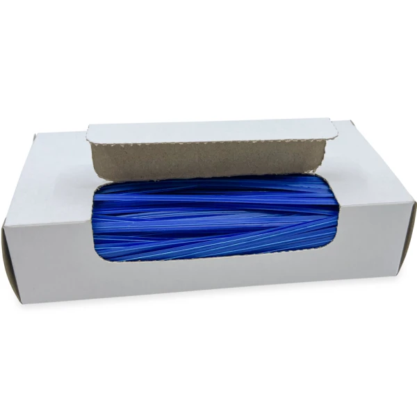 6 Inch Blue Plastic Twist Ties Open Case Opened Case of 6 Inch Blue Plastic Twist Ties